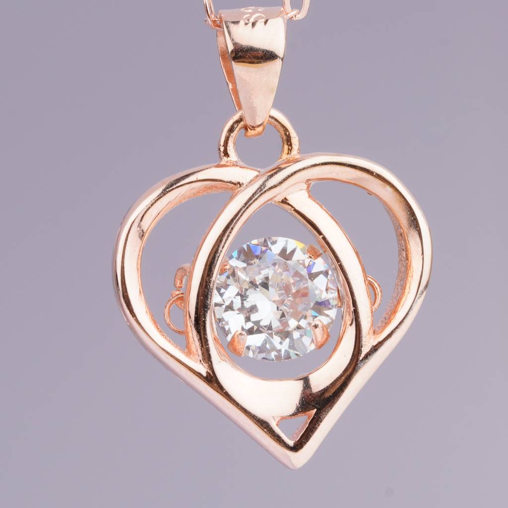 925 Pure Silver Heart Shape Rose Gold Pendant With Dancing Stone-Cp1015 : CP1015