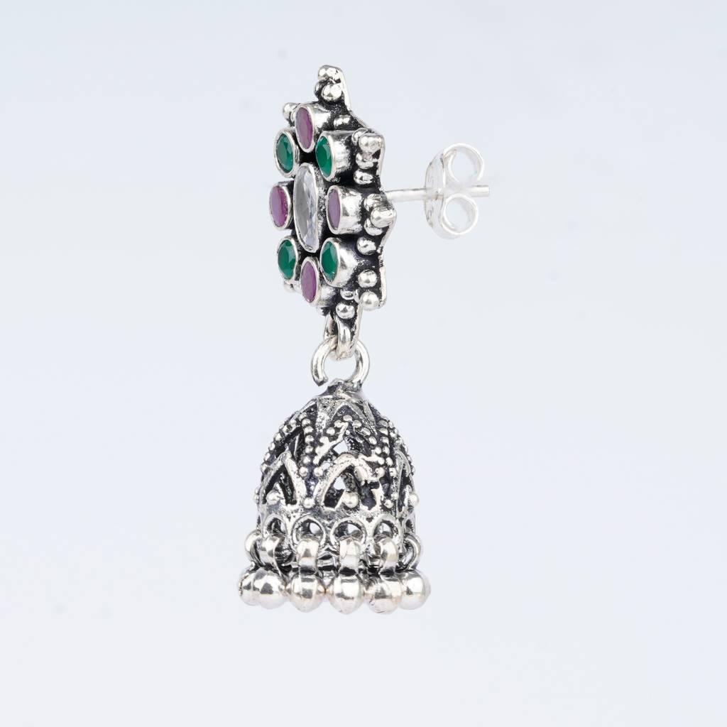 925 Pure Silver Antique Drop Earrings | Classy Silver Light Weight Jhumki : TWP1075