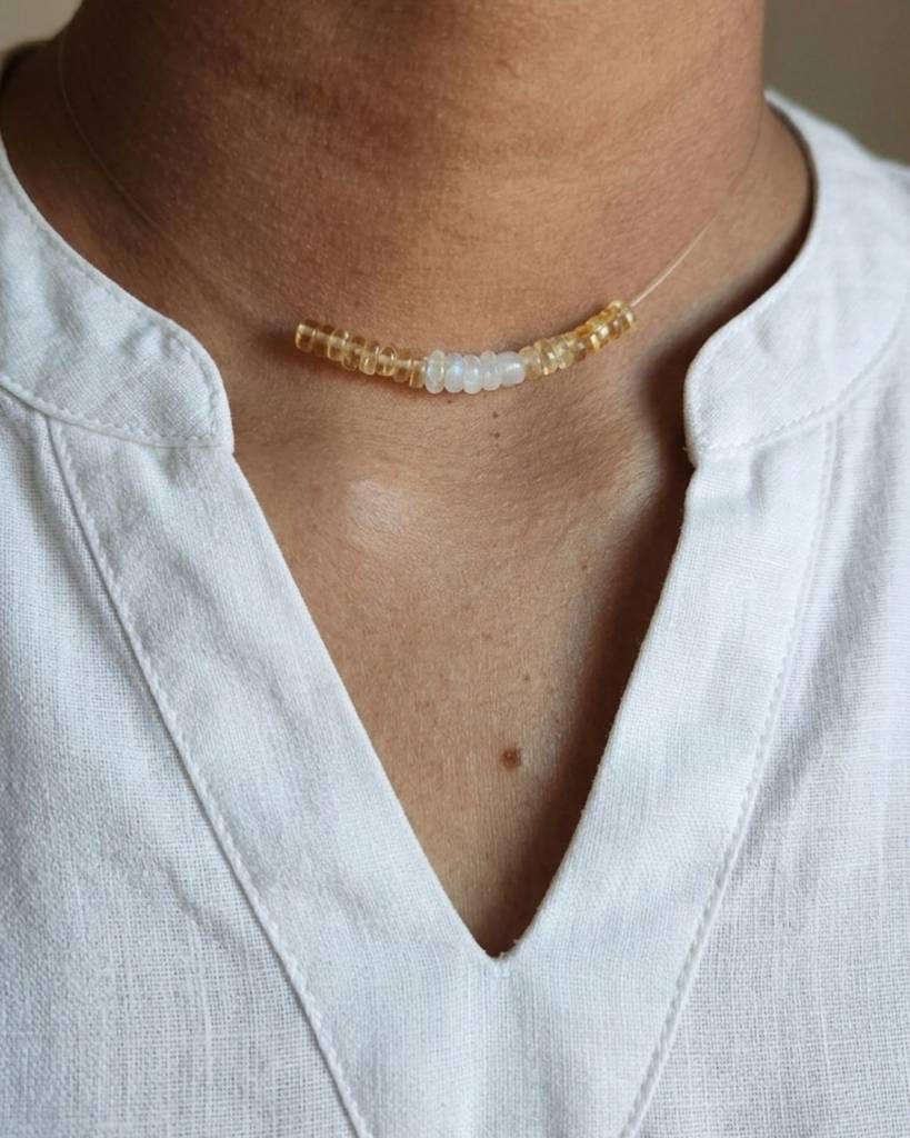 Natural Citrine And Moonstone Invisible Thread Necklace | Pure Gemstone Jewellery : NCMINNE