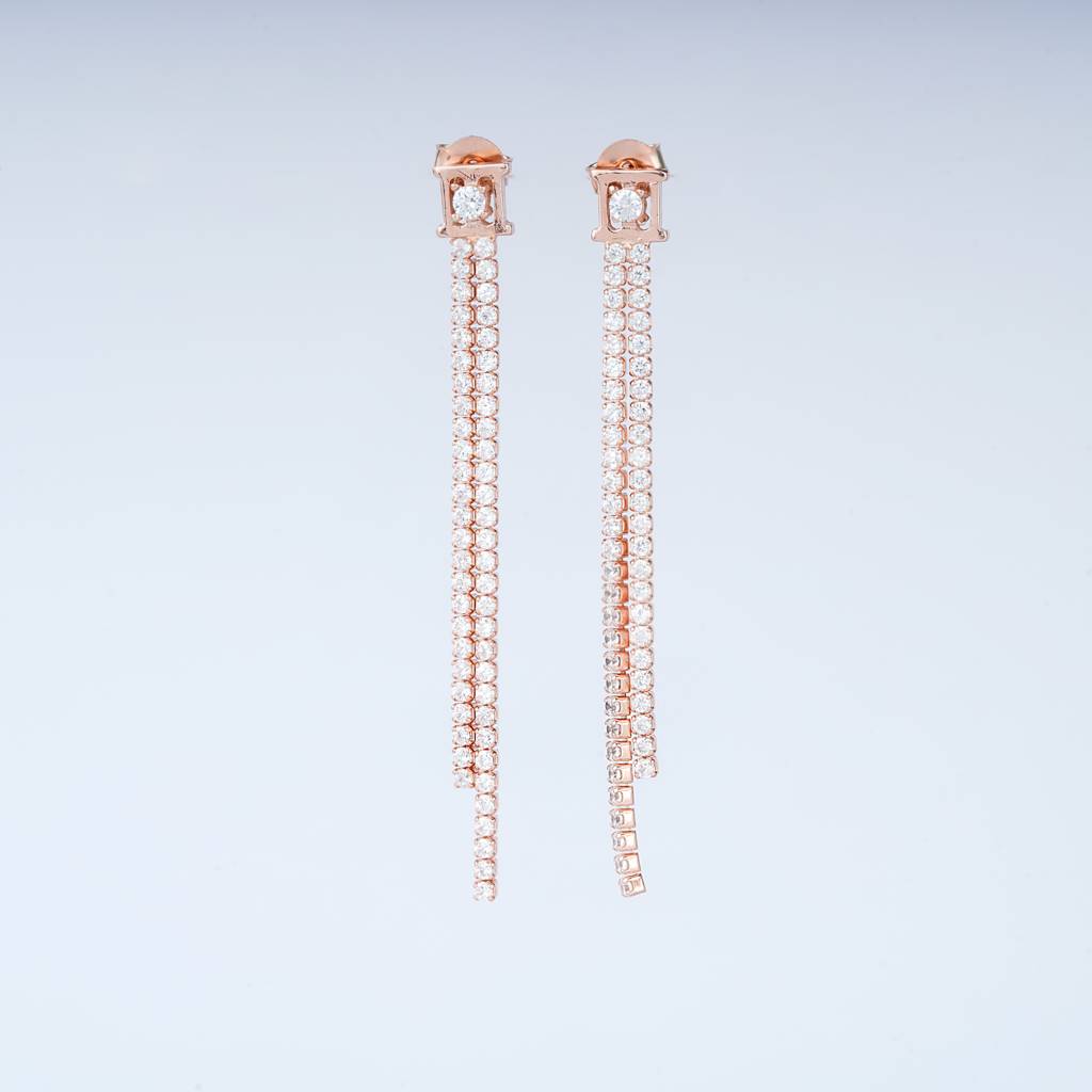 925 Sterling Silver Rose Gold Earrings| Prong-Set Long Bar Drop Earrings : TWP1055