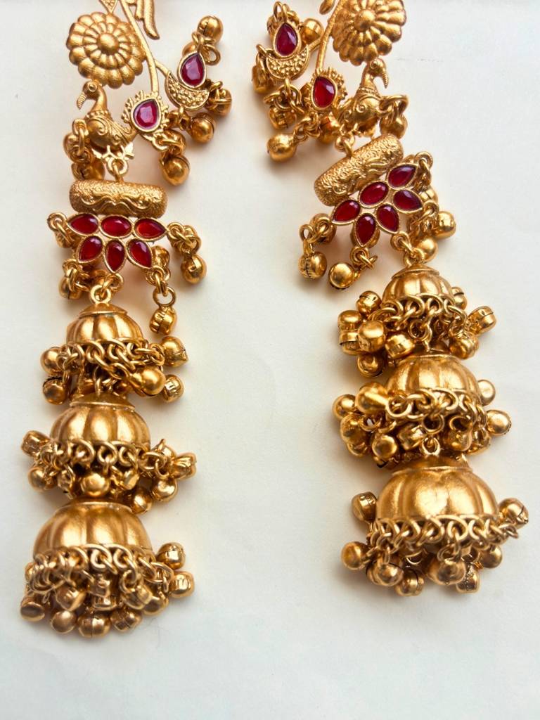 Gold-Plated Stone Studded Dome Shaped Jhumka Earrings : VI26EROX100318