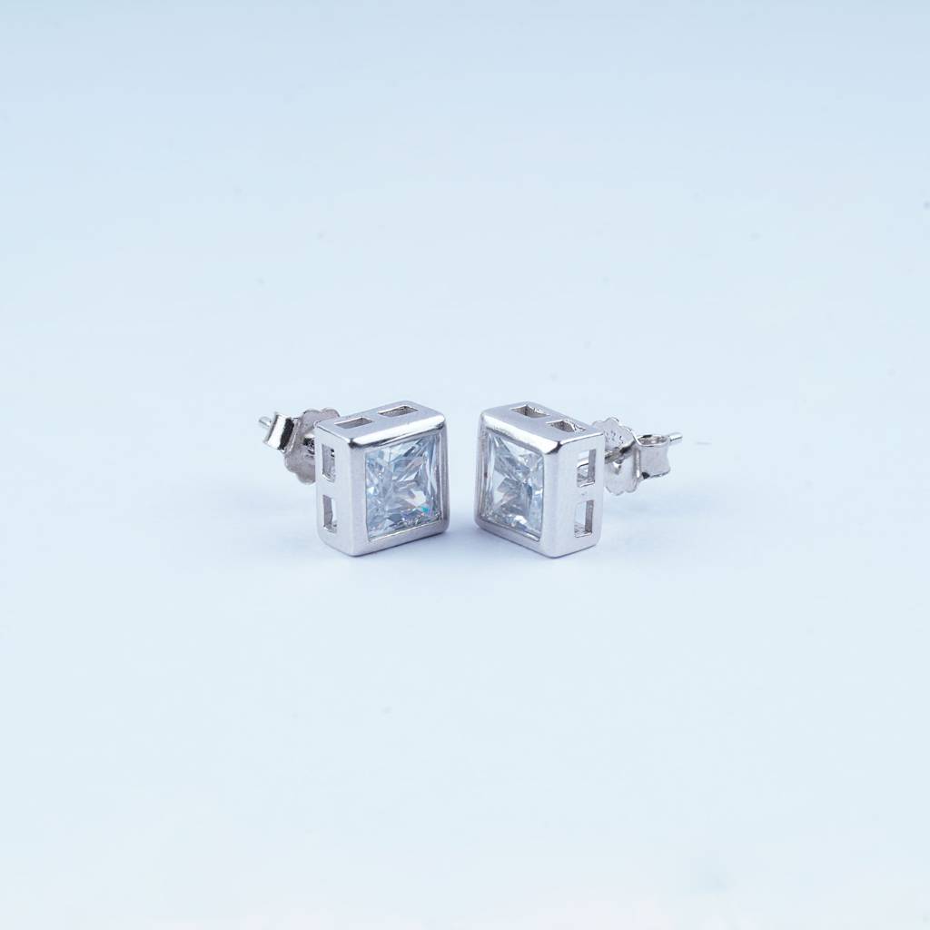 930 Pure Silver Square Zircon Stud Earrings : TWP10204MM