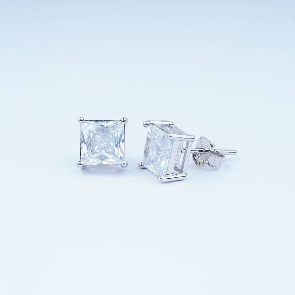 925 Pure Silver Square Zircon Stud Earrings : TWP10224MM