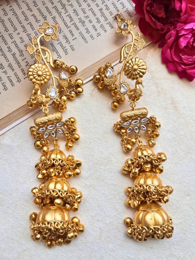 Gold-Plated Stone Studded Dome Shaped Jhumka Earrings : VI26EROX100317