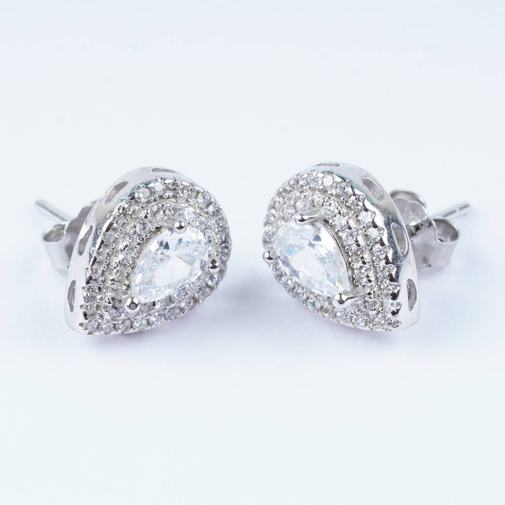 925 Silver Almond Shape Classy Studs Earrings | Silver Teardrop Shape Pear Studs : TWP1033