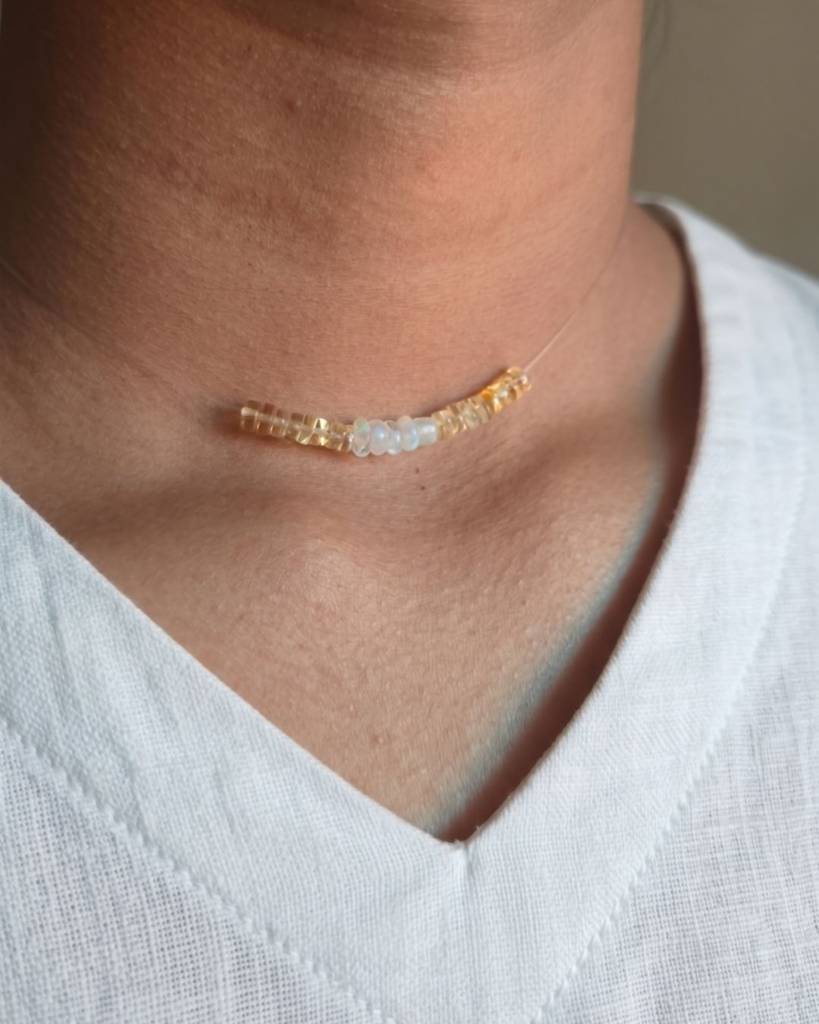 Natural Citrine And Moonstone Invisible Thread Necklace | Pure Gemstone Jewellery : NCMINNE