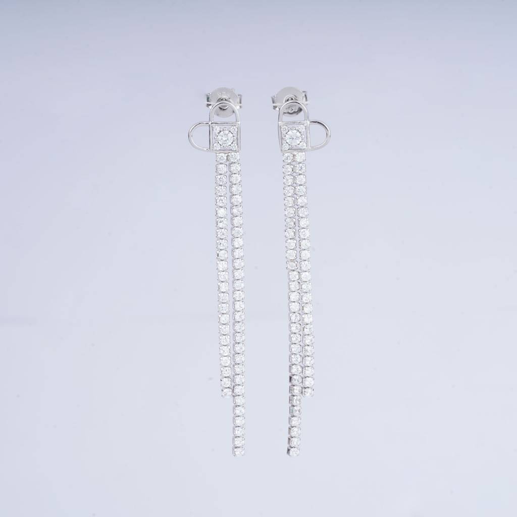 925 Pure Silver Long Earrings | Tennis Drop Earrings Fancy Long Earrings Drop : TWP1056