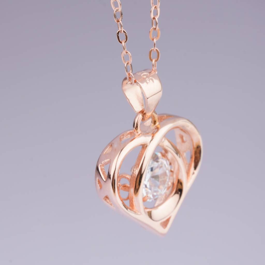 925 Pure Silver Heart Shape Rose Gold Pendant With Dancing Stone-Cp1015 : CP1015