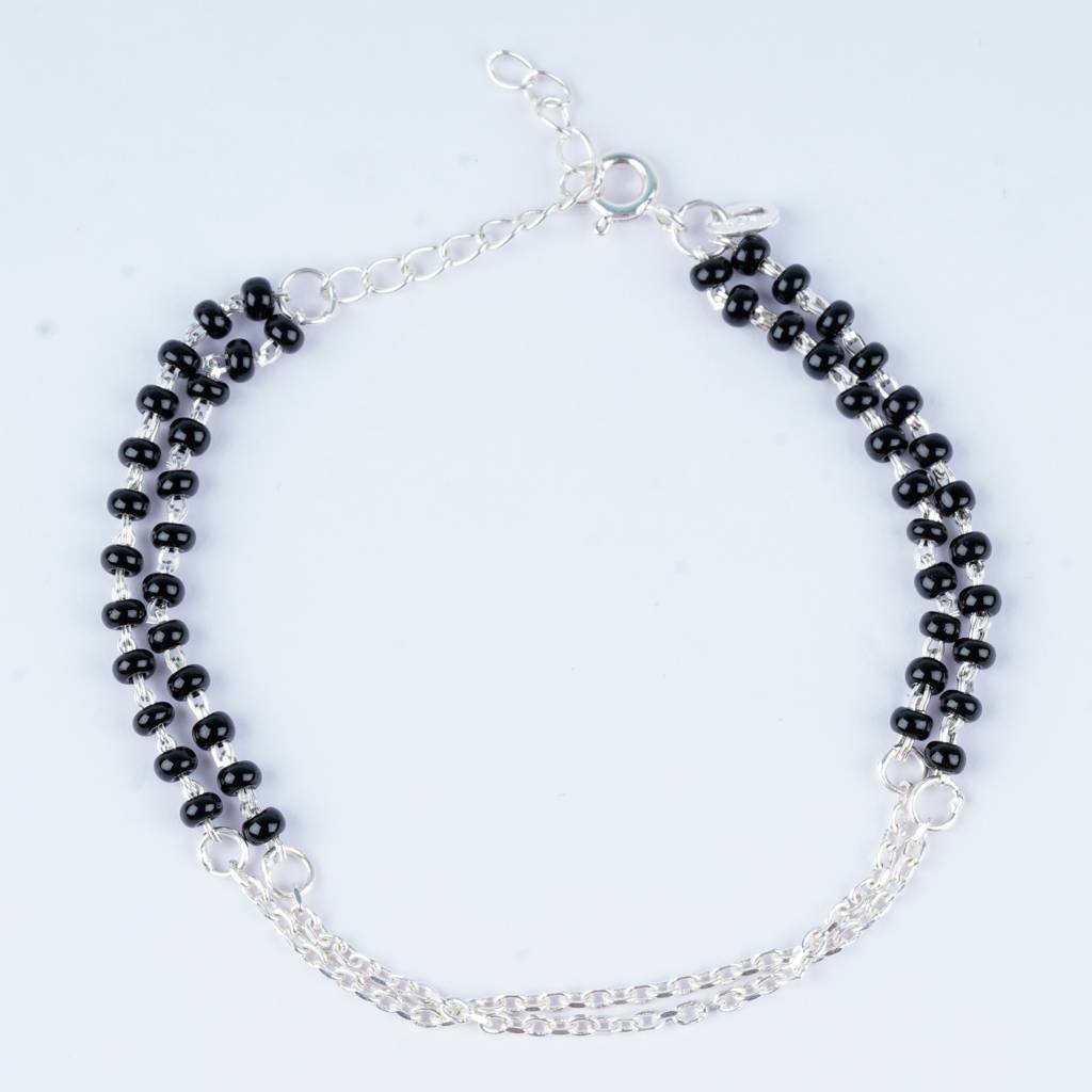 925 Sterling Silver Nazariya Bracelet | Black Beads Silver Bracelet : BR1031
