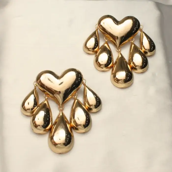 Tfc 24K Bold Heart 5 Drop Gold Plated Dangler Earrings : 10508