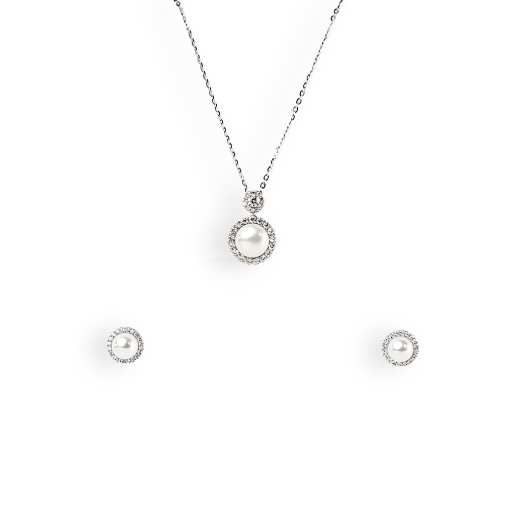 Full Moon: 925 Sterling Silver & Pearl Set For Women : 1051SET
