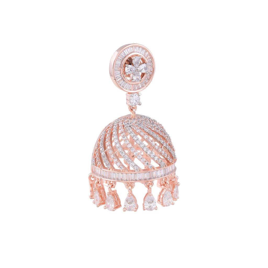 Saraf Jewellery  Rose Gold Plated With American Diamond Studded Handcrafted Dome Shaped Jhumka For Women & Girls : SJER1058