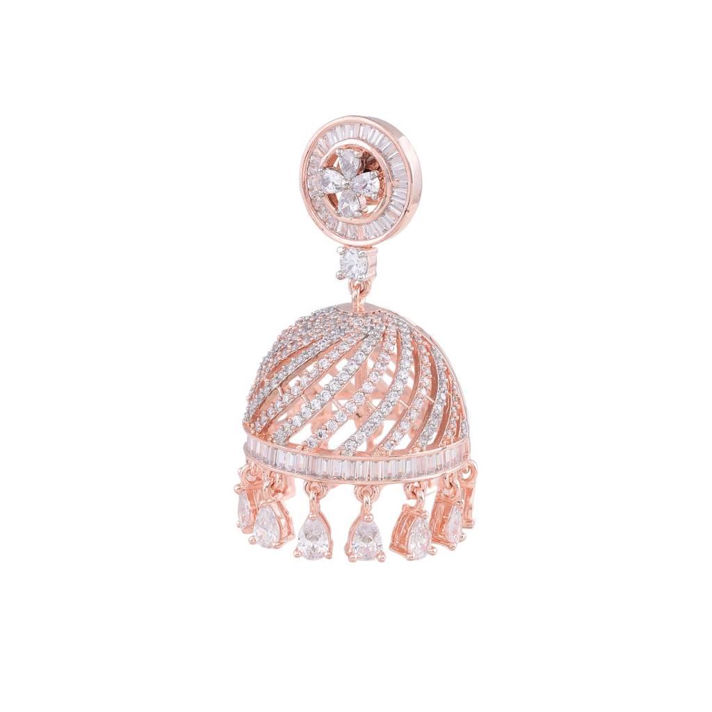 Saraf Jewellery  Rose Gold Plated With American Diamond Studded Handcrafted Dome Shaped Jhumka For Women & Girls : SJER1058