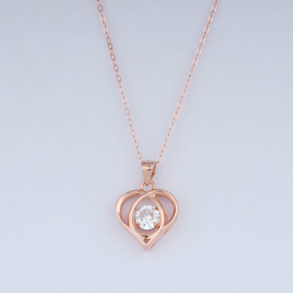 925 Pure Silver Heart Shape Rose Gold Pendant With Dancing Stone-Cp1015 : CP1015