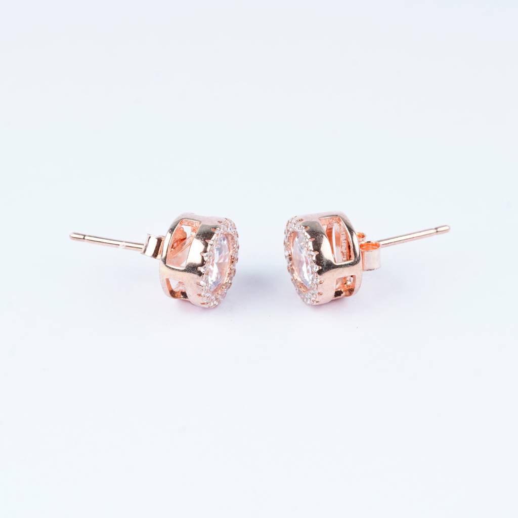 925 Silver Rose Gold Round Shape Traditional Studs |Floral Cute Studs : TWP1039