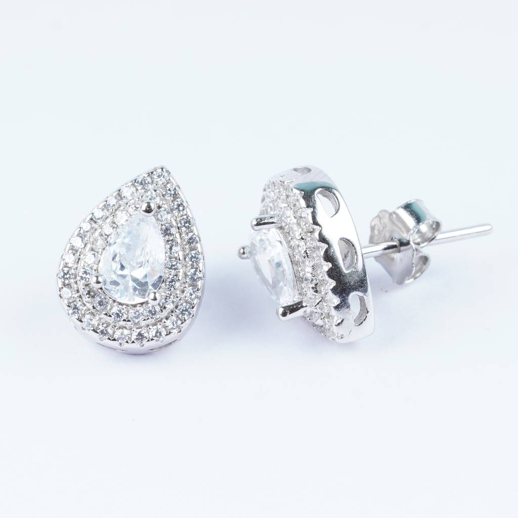 925 Silver Almond Shape Classy Studs Earrings | Silver Teardrop Shape Pear Studs : TWP1033