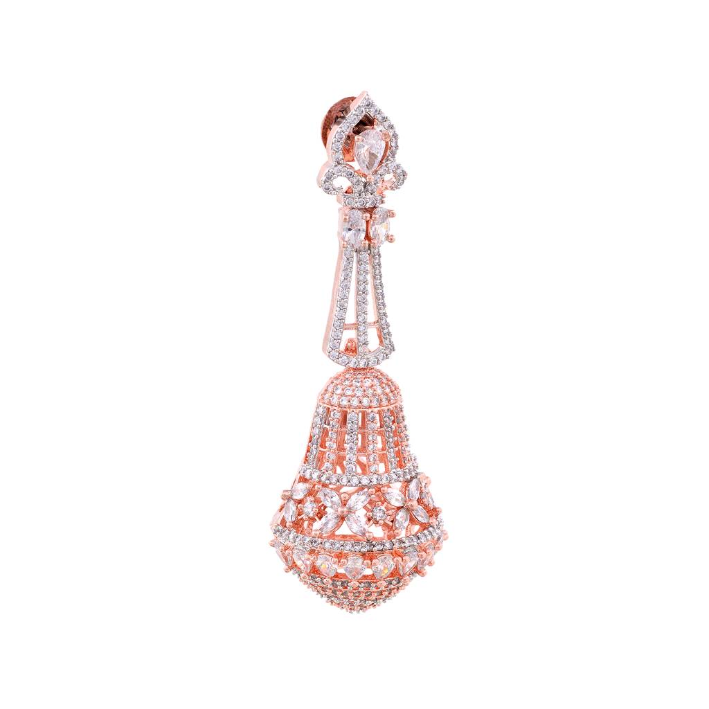 Saraf Jewellery  Rose Gold Plated With White American Diamond Studded Handcrafted Bell Shaped Jhumka For Women & Gi : SJER1060