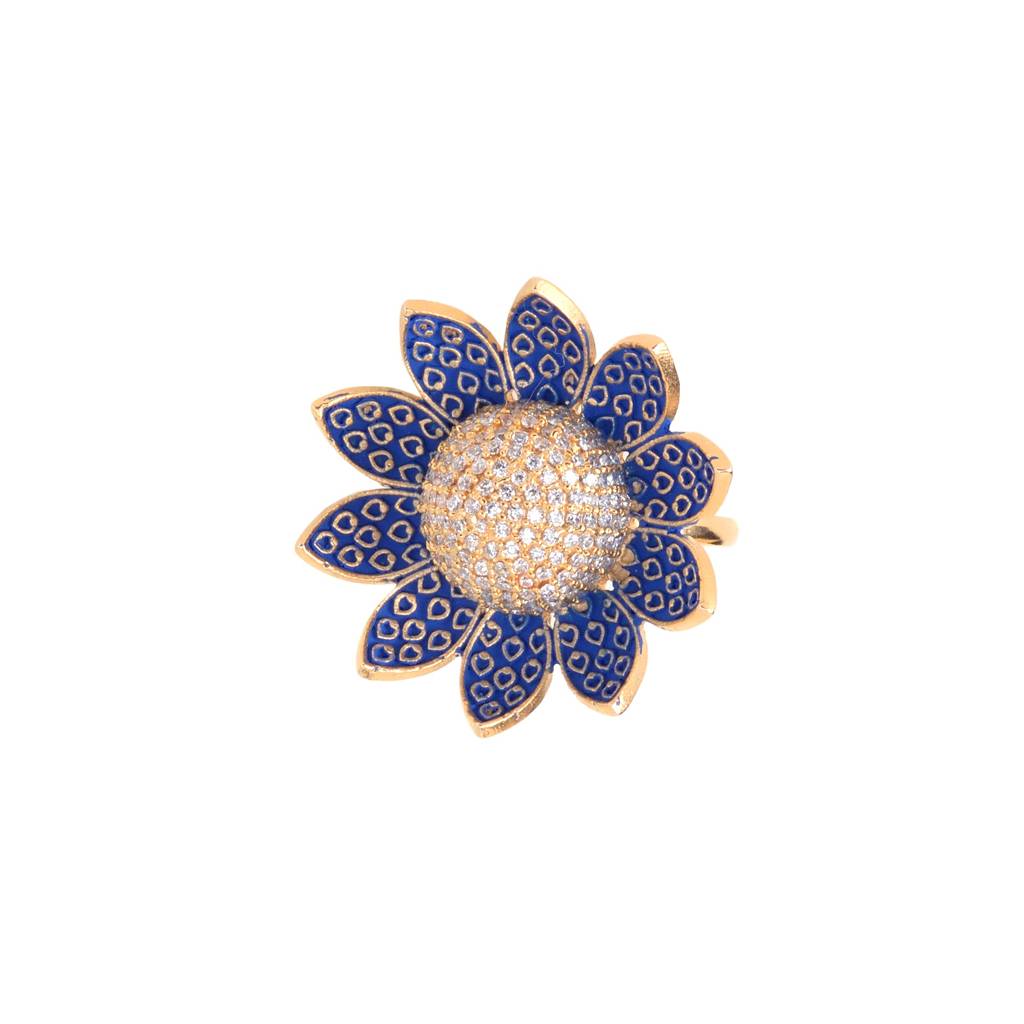 Saraf Jewellery Gold Plated With Blue Colouramerican Diamond Studded Handcrafted Adjustable Flower Ring For Women & : SJRG1068