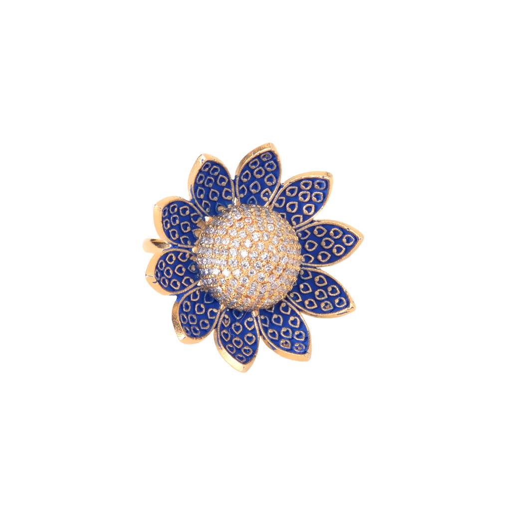 Saraf Jewellery Gold Plated With Blue Colouramerican Diamond Studded Handcrafted Adjustable Flower Ring For Women & : SJRG1068