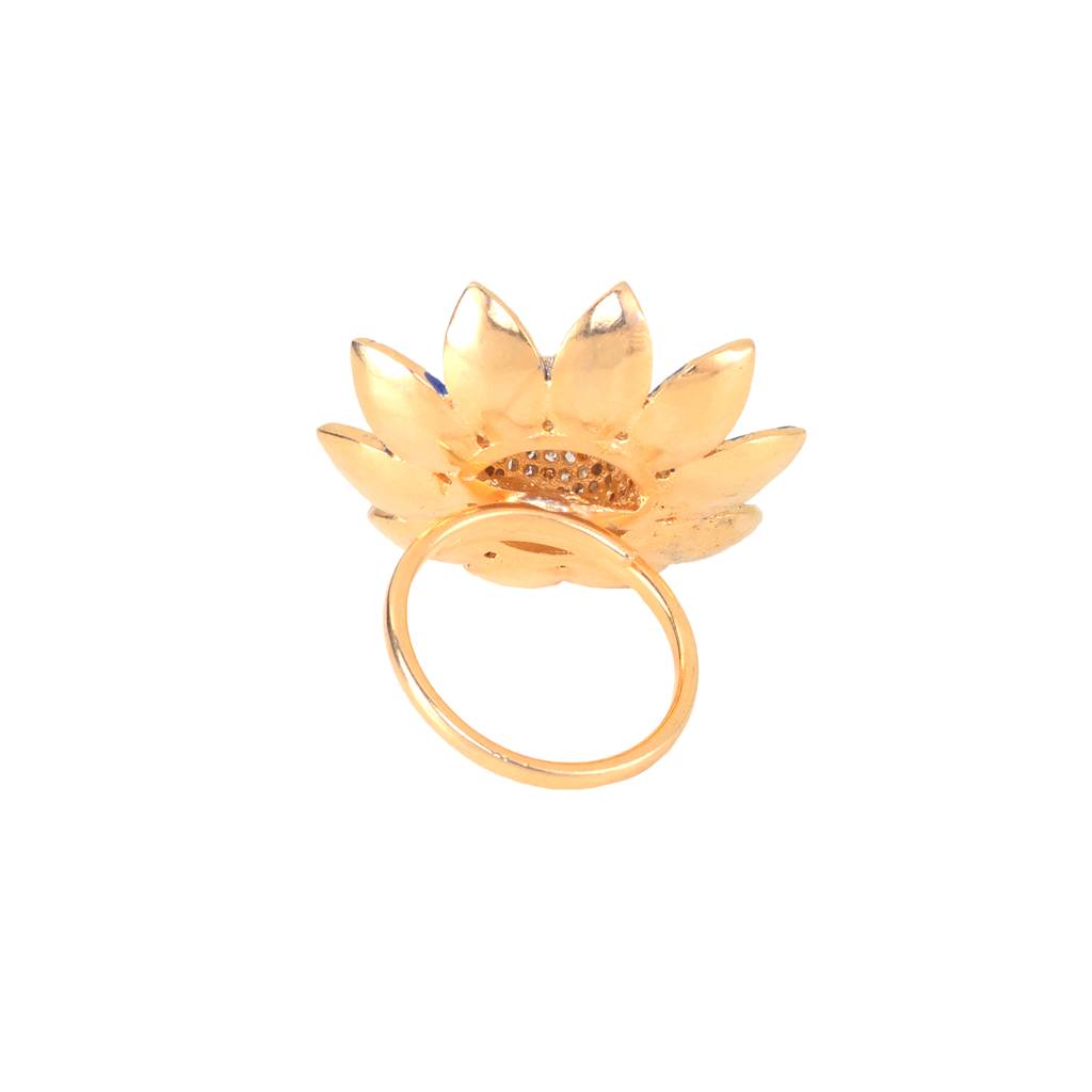 Saraf Jewellery Gold Plated With Blue Colouramerican Diamond Studded Handcrafted Adjustable Flower Ring For Women & : SJRG1068
