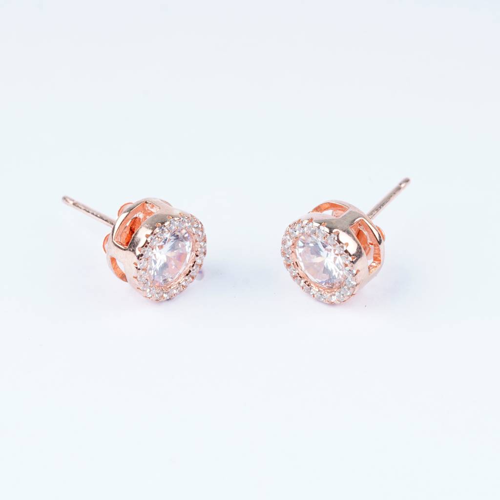 925 Silver Rose Gold Round Shape Traditional Studs |Floral Cute Studs : TWP1039