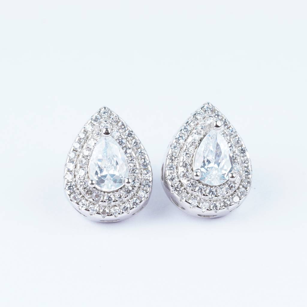 925 Silver Almond Shape Classy Studs Earrings | Silver Teardrop Shape Pear Studs : TWP1033