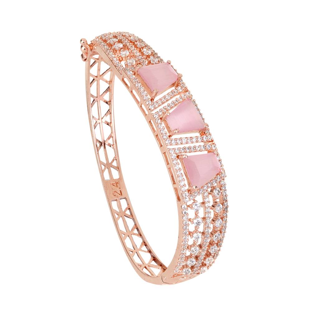 Saraf Jewellery,Rose Gold Plated Pink American Diamond Handcrafted Bracelet For Women & Girls : SJBR1077