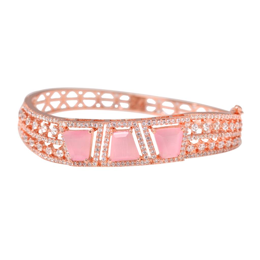 Saraf Jewellery,Rose Gold Plated Pink American Diamond Handcrafted Bracelet For Women & Girls : SJBR1077