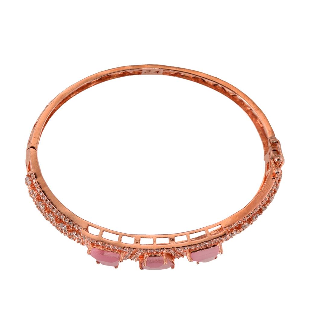 Saraf Jewellery,Rose Gold Plated Pink American Diamond Handcrafted Bracelet For Women & Girls : SJBR1077