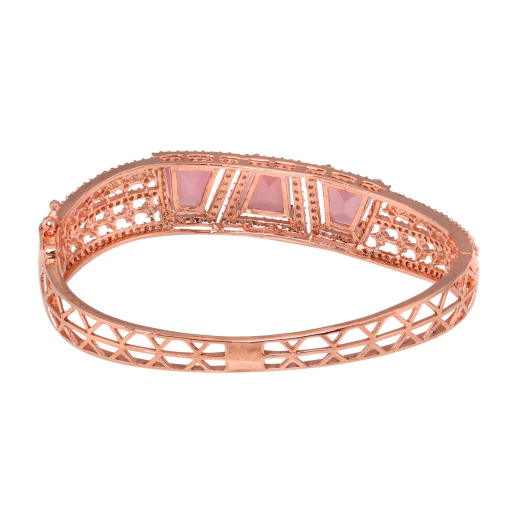 Saraf Jewellery,Rose Gold Plated Pink American Diamond Handcrafted Bracelet For Women & Girls : SJBR1077