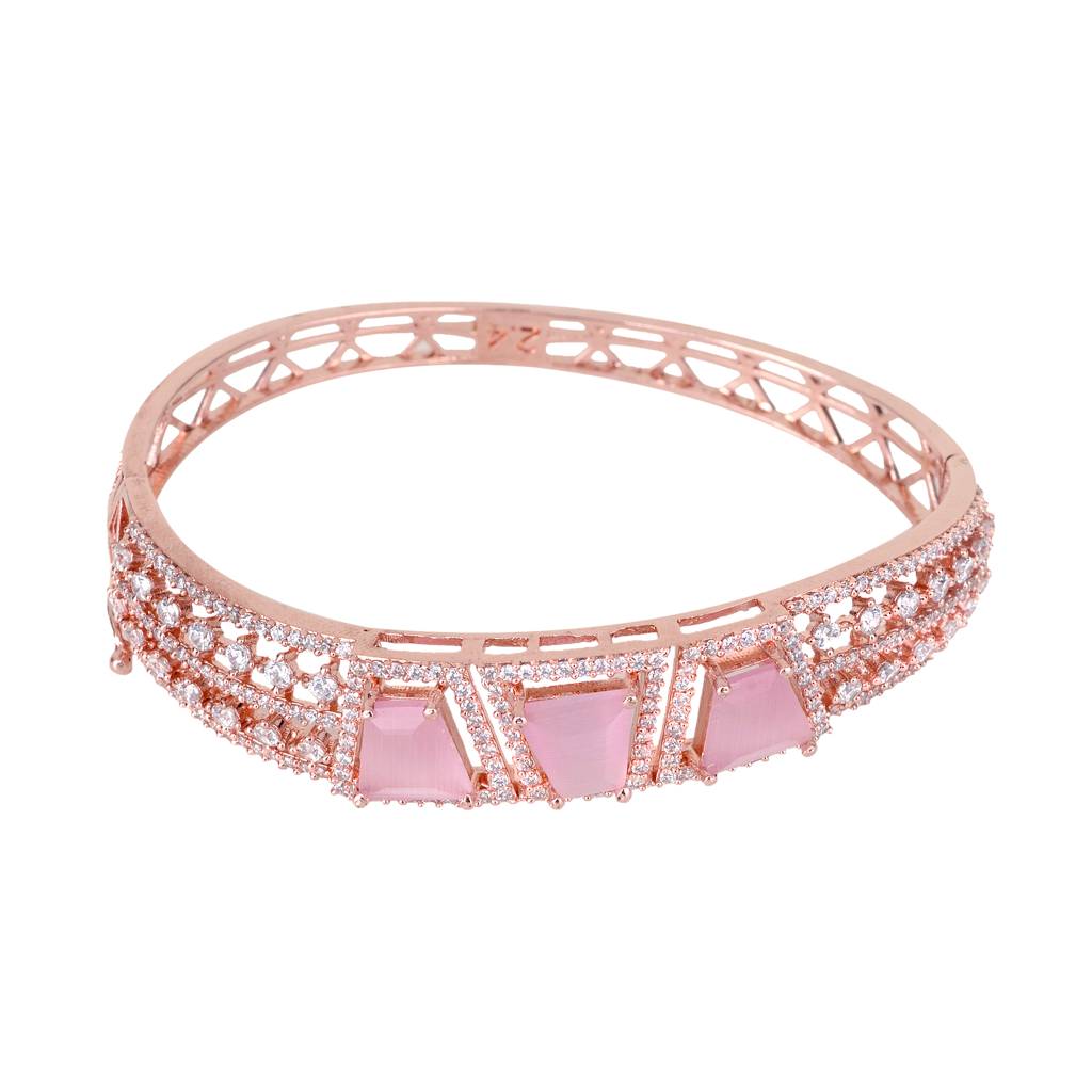 Saraf Jewellery,Rose Gold Plated Pink American Diamond Handcrafted Bracelet For Women & Girls : SJBR1077