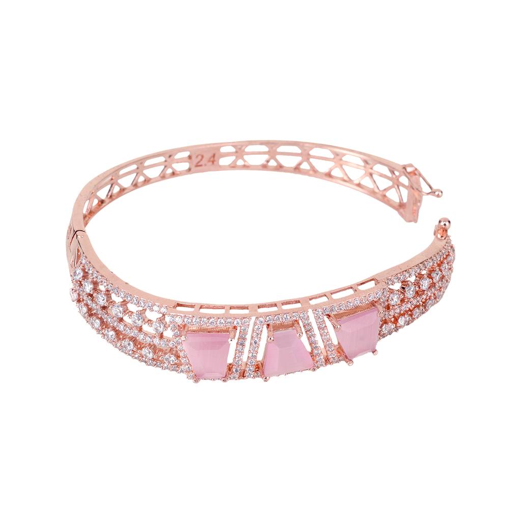 Saraf Jewellery,Rose Gold Plated Pink American Diamond Handcrafted Bracelet For Women & Girls : SJBR1077