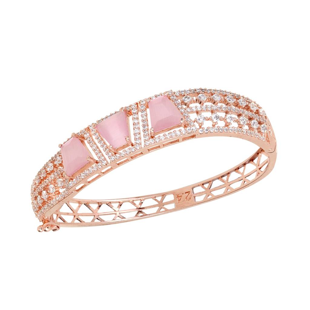 Saraf Jewellery,Rose Gold Plated Pink American Diamond Handcrafted Bracelet For Women & Girls : SJBR1077
