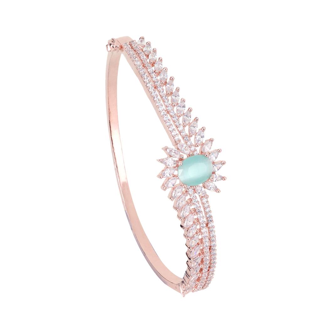 Saraf Jewellery,Rose Gold Plated Mint American Diamond Handcrafted Bracelet For Women & Girls : SJBR1078