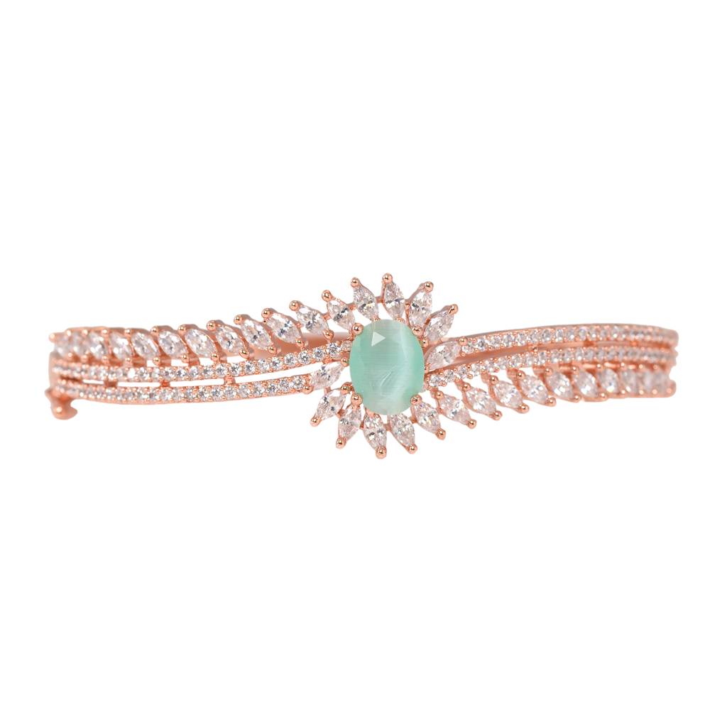 Saraf Jewellery,Rose Gold Plated Mint American Diamond Handcrafted Bracelet For Women & Girls : SJBR1078