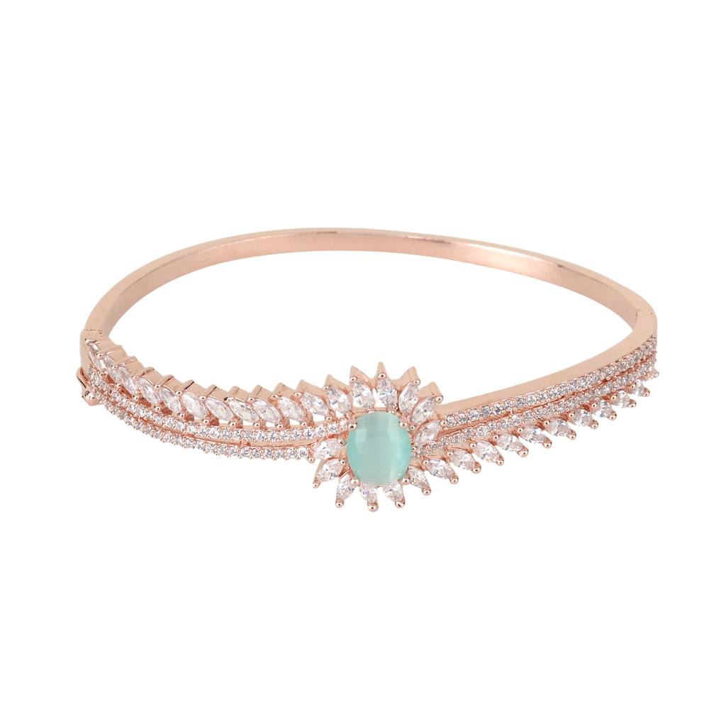 Saraf Jewellery,Rose Gold Plated Mint American Diamond Handcrafted Bracelet For Women & Girls : SJBR1078