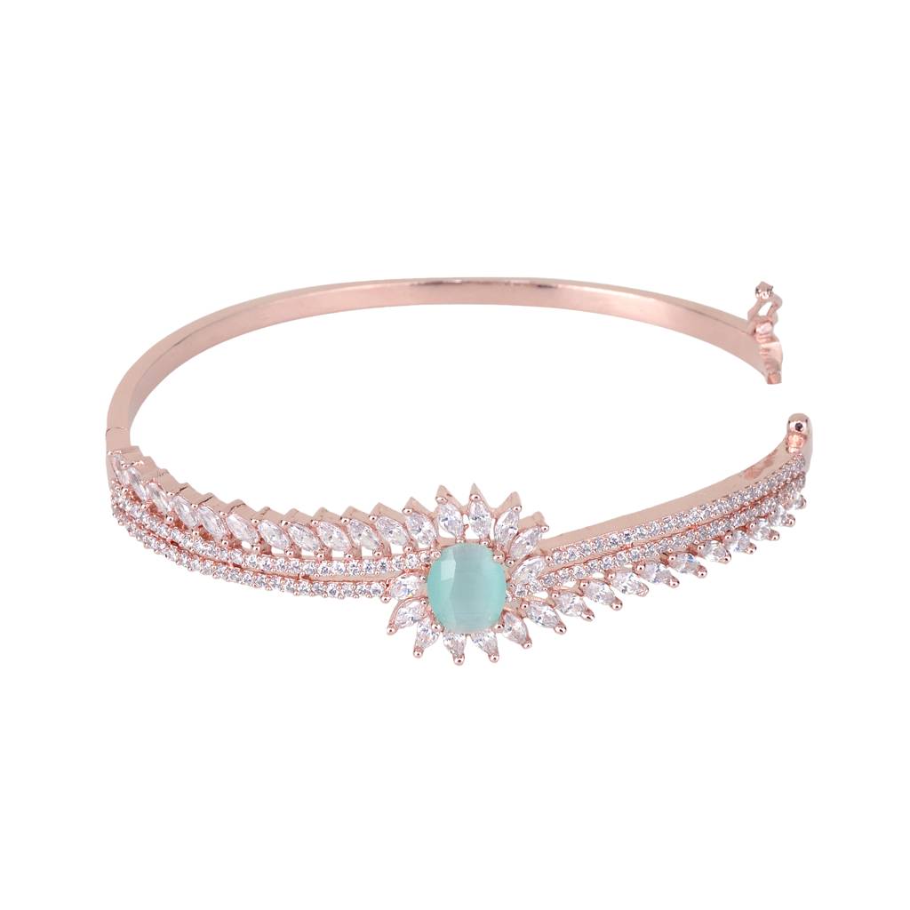 Saraf Jewellery,Rose Gold Plated Mint American Diamond Handcrafted Bracelet For Women & Girls : SJBR1078