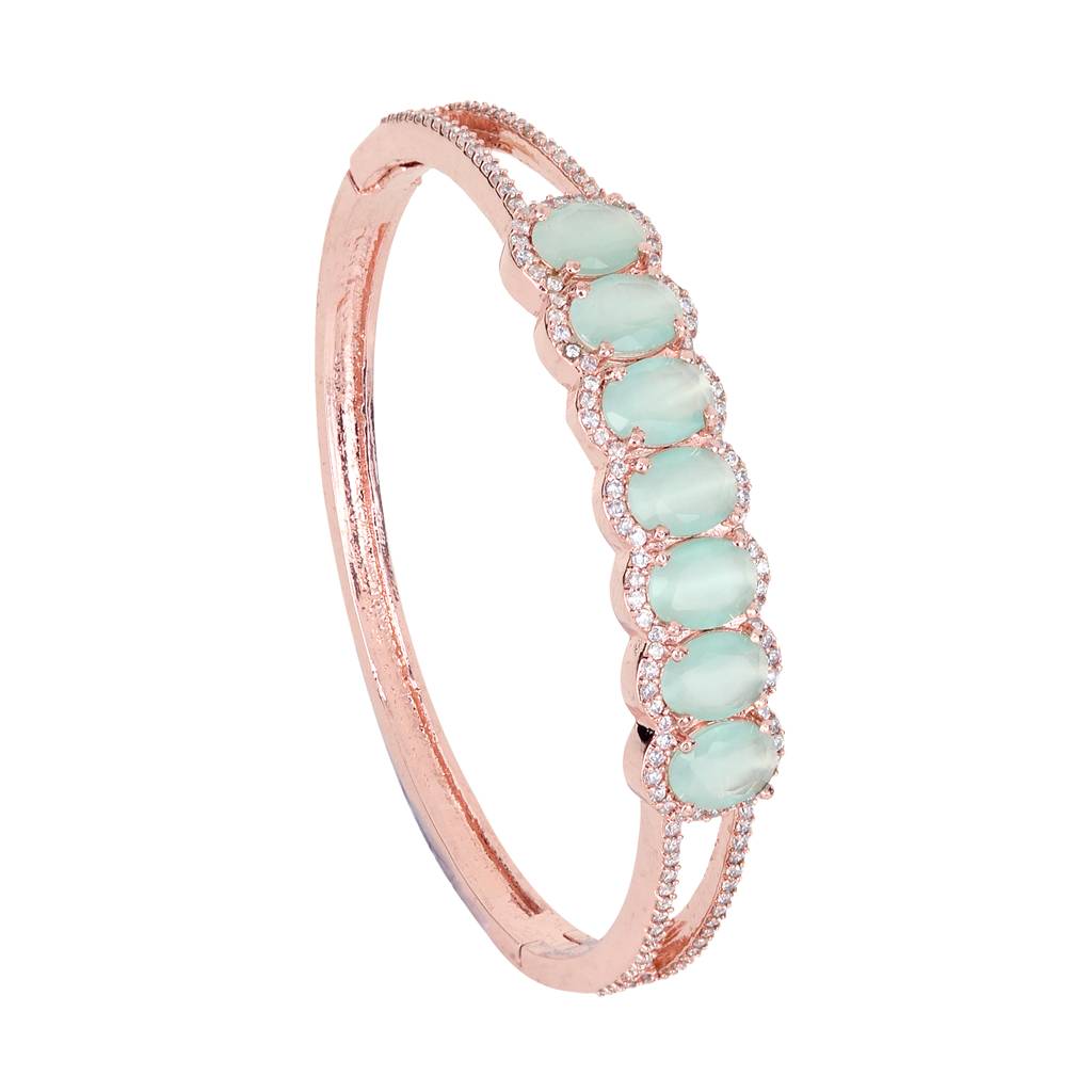 Saraf Jewellery,Rose Gold Plated Sea Green American Diamond Stylish Handcrafted Bracelet For Women & Girls : SJBR1079