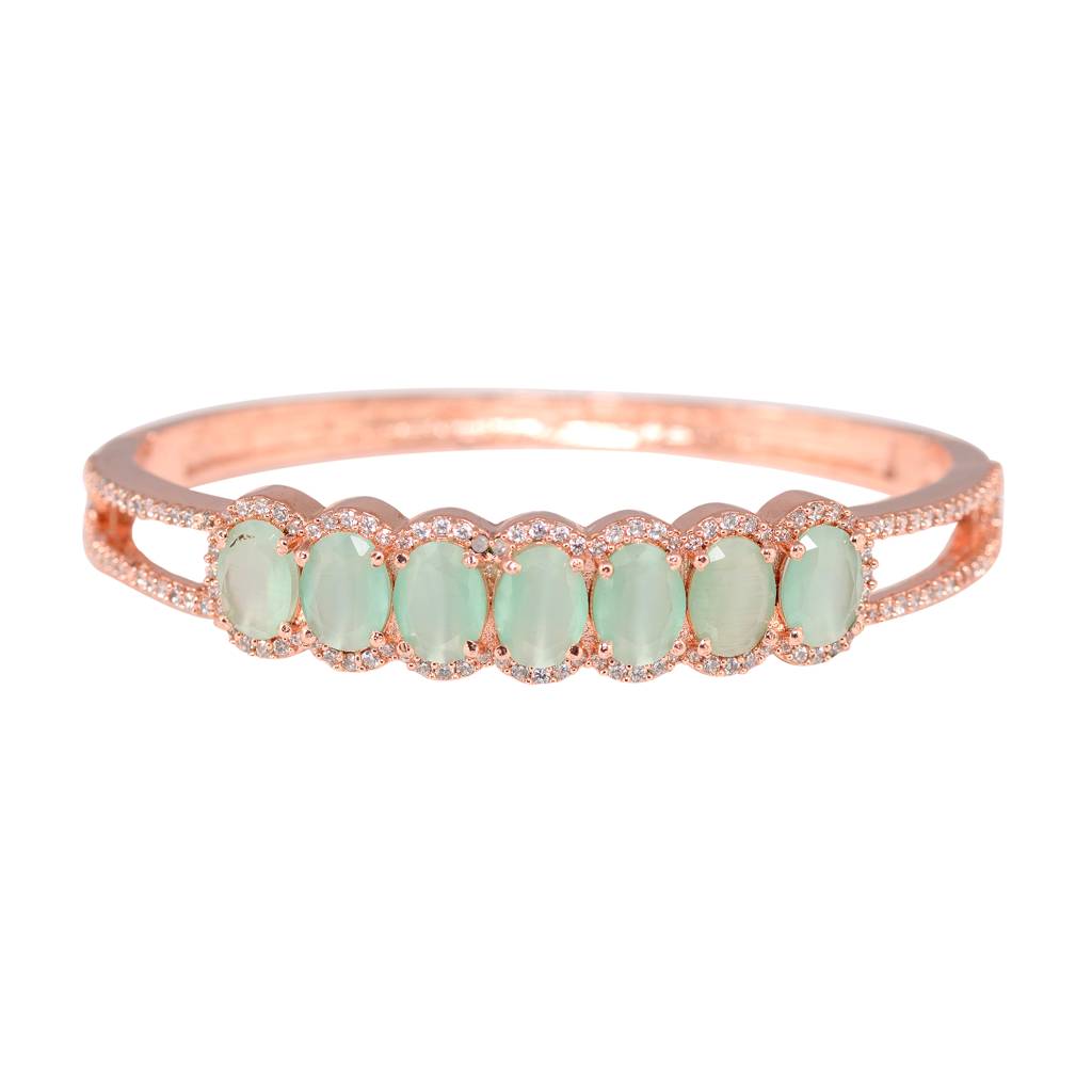 Saraf Jewellery,Rose Gold Plated Sea Green American Diamond Stylish Handcrafted Bracelet For Women & Girls : SJBR1079