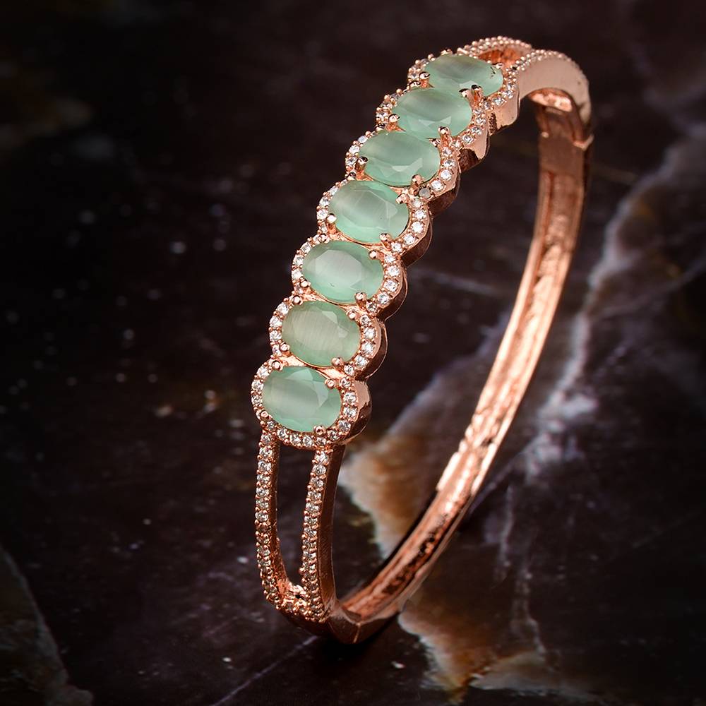 Saraf Jewellery,Rose Gold Plated Sea Green American Diamond Stylish Handcrafted Bracelet For Women & Girls : SJBR1079
