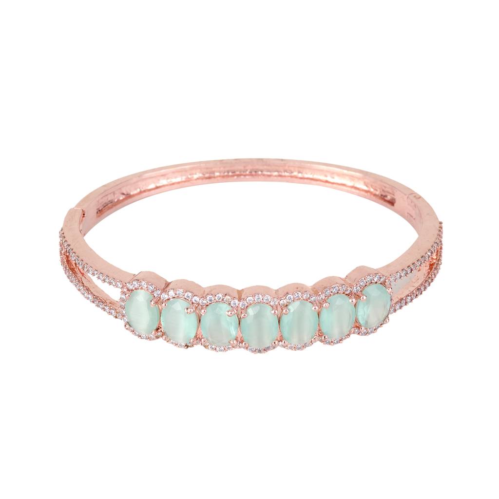Saraf Jewellery,Rose Gold Plated Sea Green American Diamond Stylish Handcrafted Bracelet For Women & Girls : SJBR1079