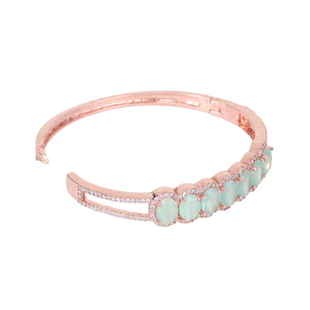 Saraf Jewellery,Rose Gold Plated Sea Green American Diamond Stylish Handcrafted Bracelet For Women & Girls : SJBR1079