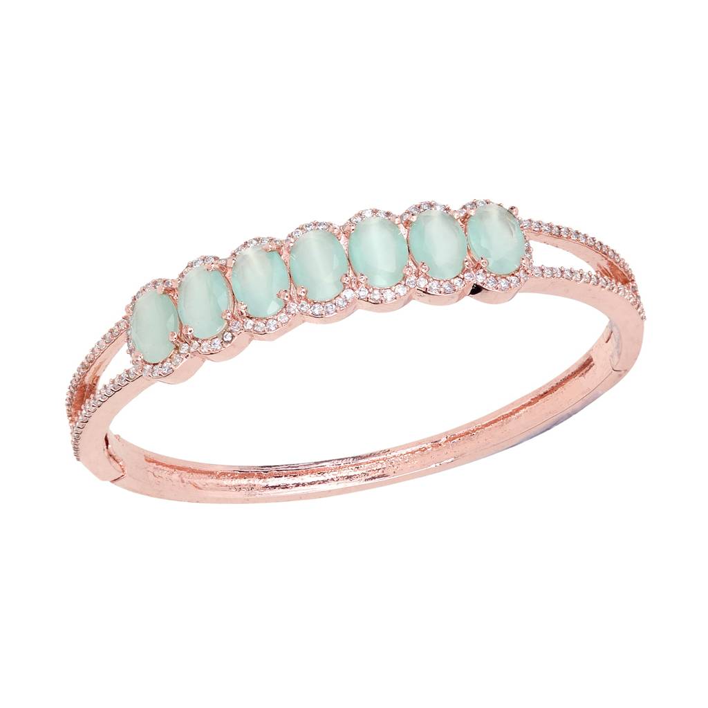 Saraf Jewellery,Rose Gold Plated Sea Green American Diamond Stylish Handcrafted Bracelet For Women & Girls : SJBR1079