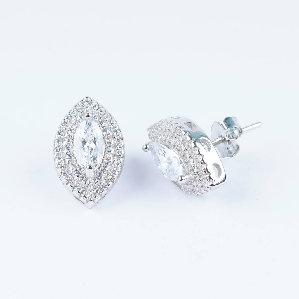 925 Pure Silver Eye Shape Traditional Studs | Halo Shape Studs Earrings : TWP1034