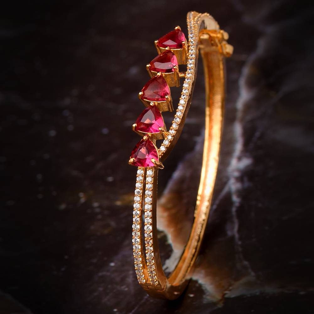 Saraf Jewellery, Gold Plated Ruby American Diamond Handcrafted Bracelet For Women And Girls : SJBR1081