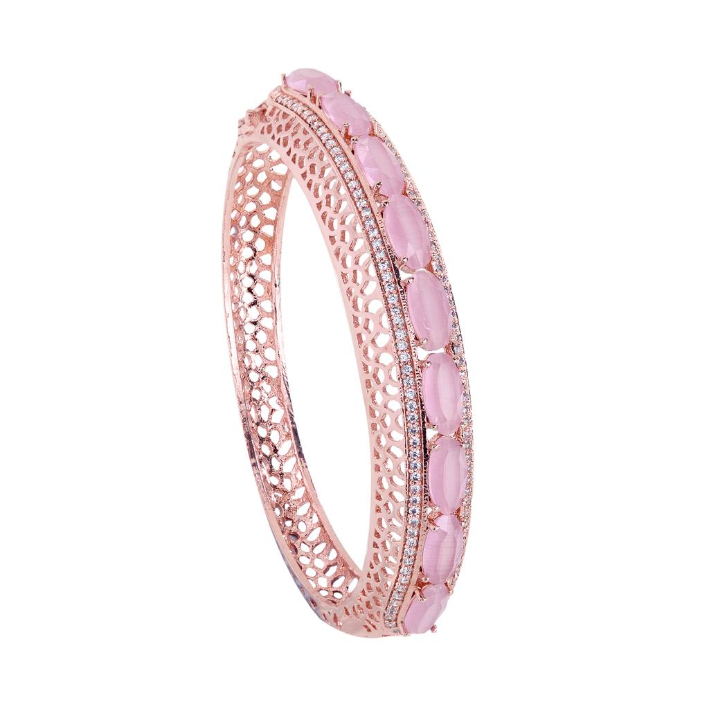 Saraf Jewellery,Rose Gold Plated Pink American Diamond Stylish Handcrafted Bracelet For Women & Girls : SJBR1082