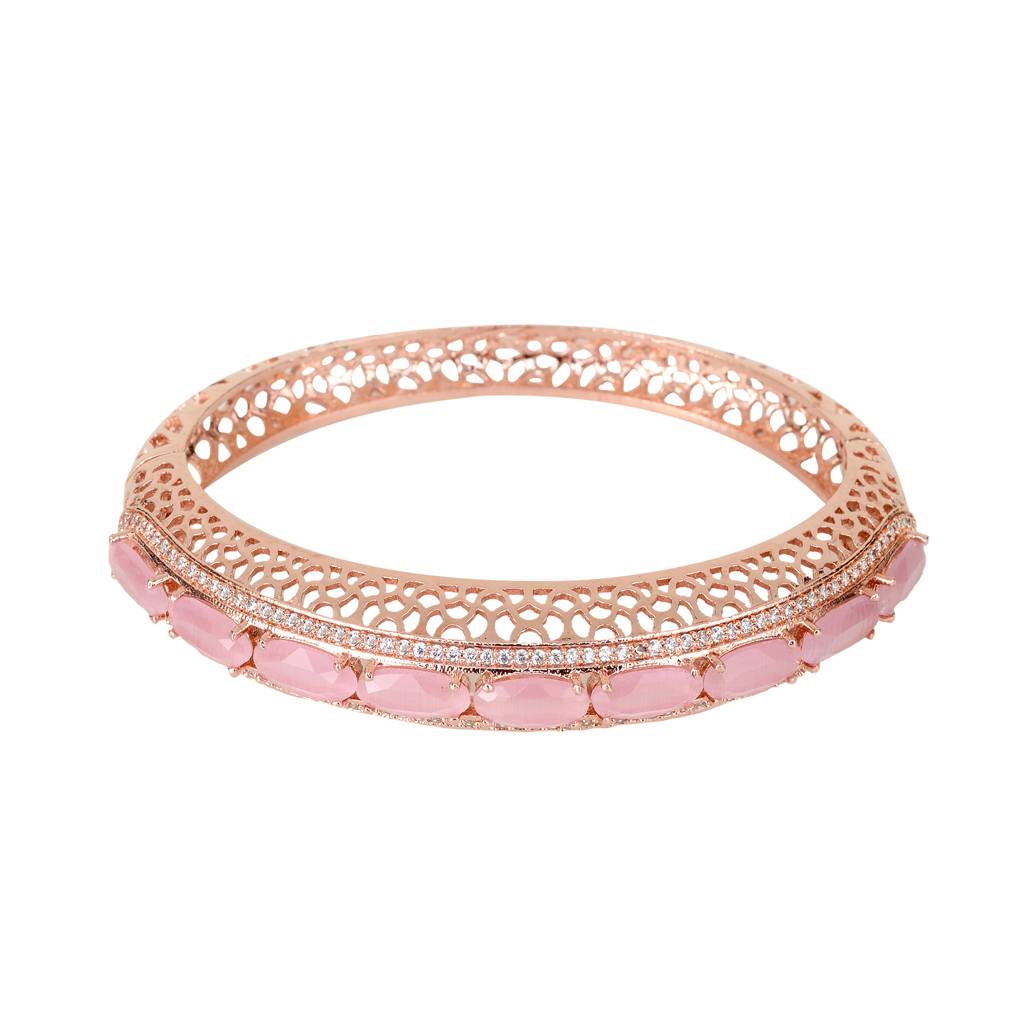 Saraf Jewellery,Rose Gold Plated Pink American Diamond Stylish Handcrafted Bracelet For Women & Girls : SJBR1082