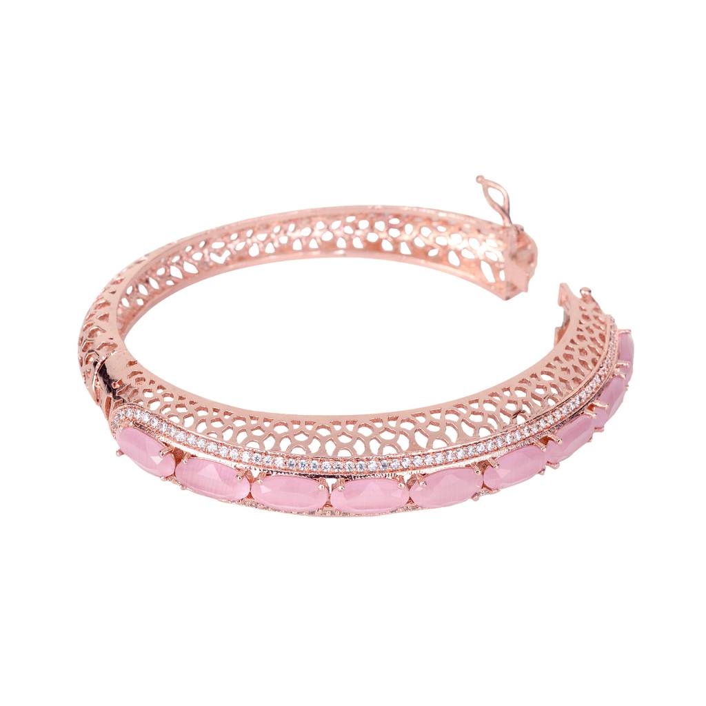Saraf Jewellery,Rose Gold Plated Pink American Diamond Stylish Handcrafted Bracelet For Women & Girls : SJBR1082
