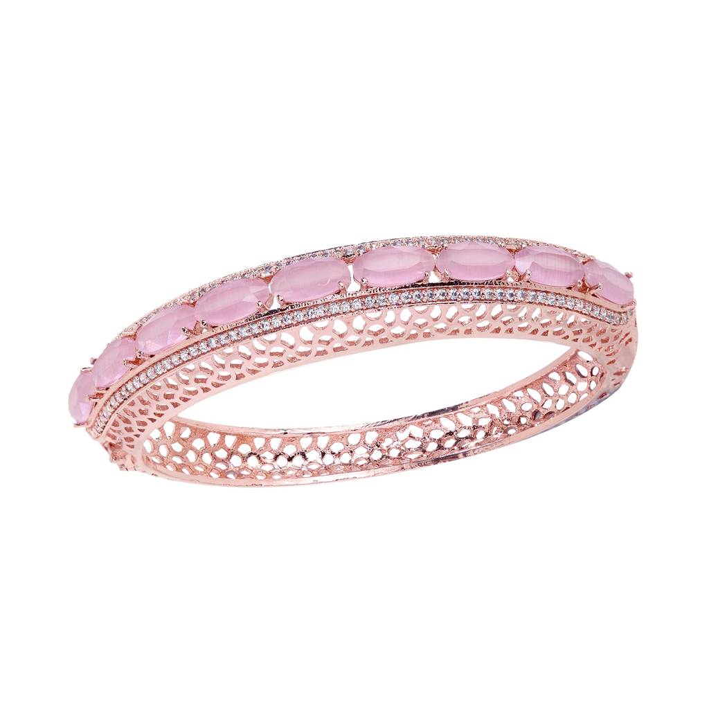 Saraf Jewellery,Rose Gold Plated Pink American Diamond Stylish Handcrafted Bracelet For Women & Girls : SJBR1082