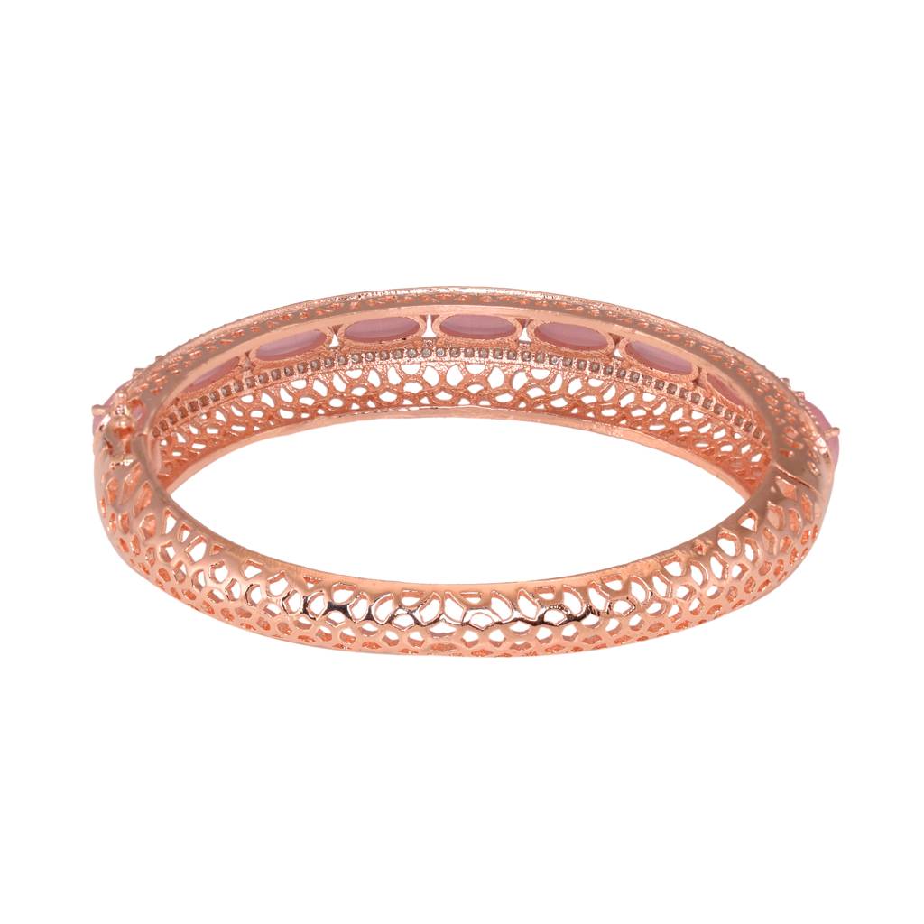 Saraf Jewellery,Rose Gold Plated Pink American Diamond Stylish Handcrafted Bracelet For Women & Girls : SJBR1082